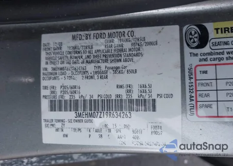 2009 Mercury Milan I4 from USA, damaged, VIN 3MEHM07Z19R634263